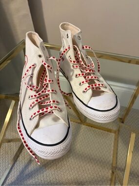 Converse White High-Top Sneakers with Red Heart Laces